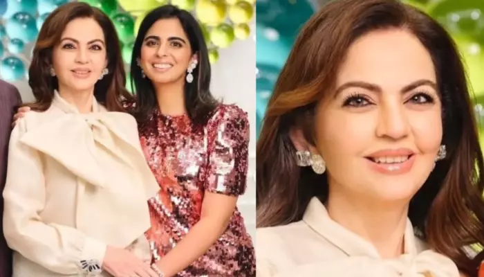 Nita Ambani Wears Gigantic Diamond Boulder Earrings And Unique Butterfly Brooch At NMACC Arts Cafe