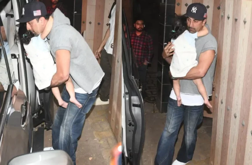 Ranbir Kapoor Spotted with Daughter Raha at Ayan Mukerji’s Residence