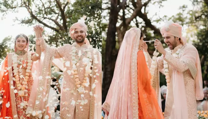 Armaan Malik Screams In Joy As He Marries Aashna Shroff In Unique Peach And Orange Wedding Attire