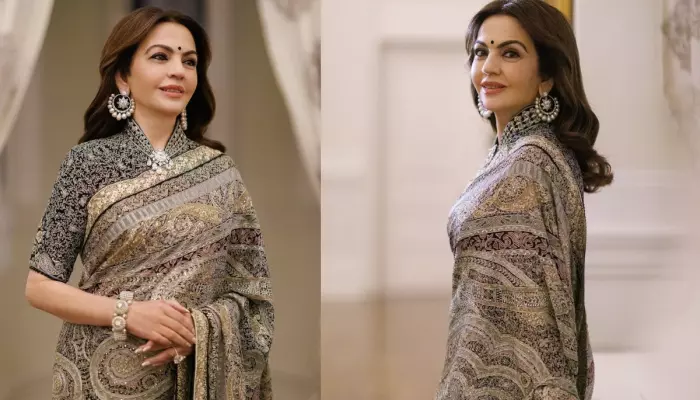 Nita Ambani Wore ‘Jamewar’ Saree With Collared Blouse For Donald Trump’s Pre-Inauguration Dinner
