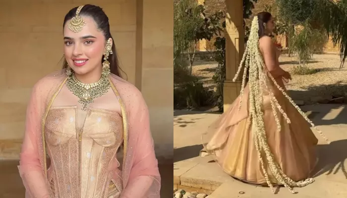 Bride Steals The Show With A ‘Mogra’ Veil For ‘Haldi’ Ditches Yellow Hue And Stuns In Peach Outfit
