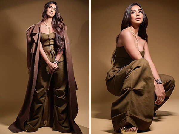 Photos: Pooja Hegde stuns in a stylish trench coat and baggy pants