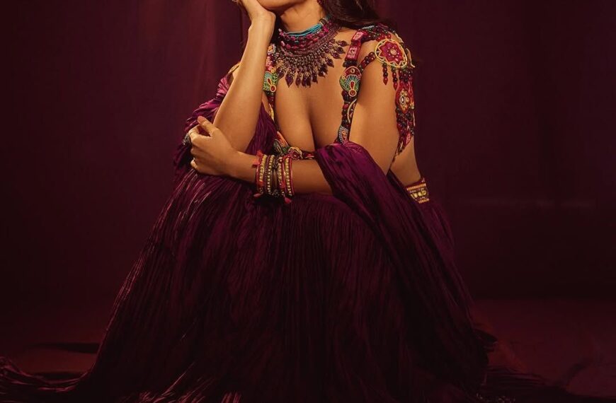 Bhumi Pednekar wore a deep purple lehenga from an archival Abu Jani Sandeep Khosla collection