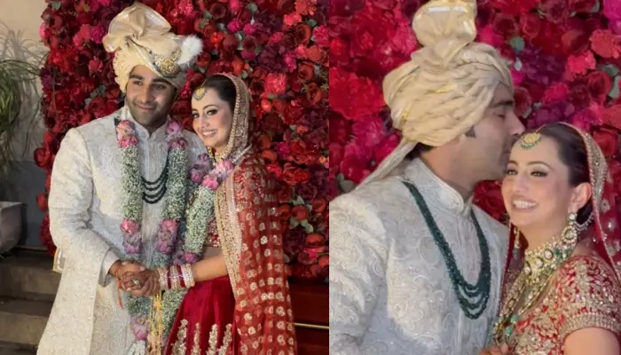 Aadar Jain Kisses Alekha In Front Of Paps, Bride Flaunts Her Butterfly ‘Kaleeras’ And ‘Sindoor’