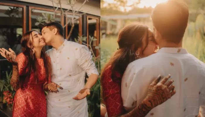 Prajakta Koli Stuns In Red Ethnic Wear At Her ‘Mehendi’, Adorably Hugs Fiance, Vrishank Khanal