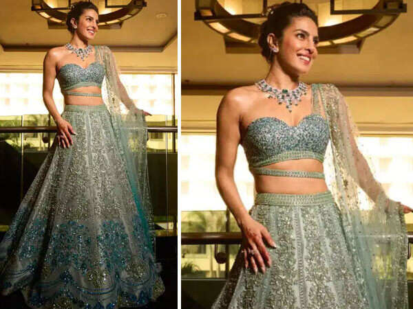All about Priyanka Chopras aqua-blue lehenga at Siddharth&hellip;