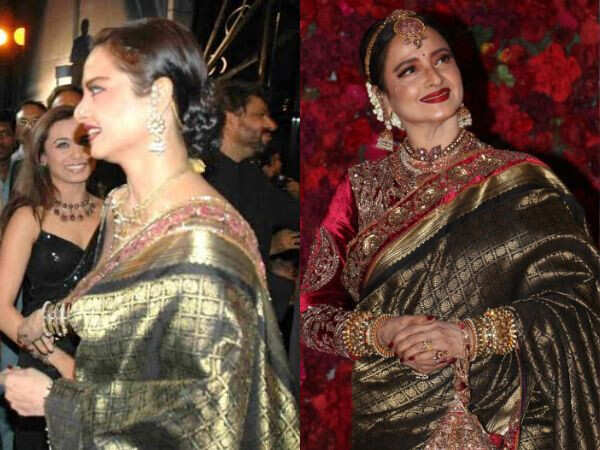 Then vs Now: Rekha repeats saree from Blackâs premiere at Aadarâs wedding