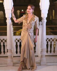 Madhuri Dixit Nene’s ivory Gazal Gupta drape skirt&hellip;