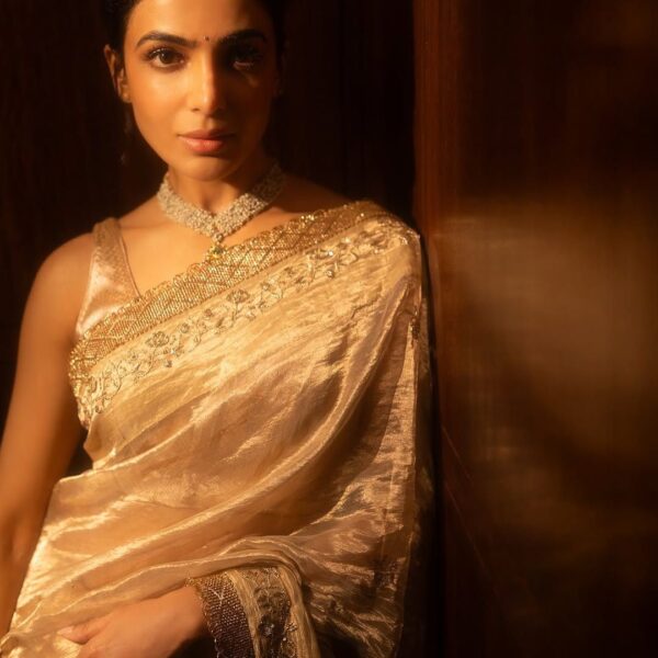 Samantha Ruth Prabhu’s metallic tissue sari by EKA&hellip;