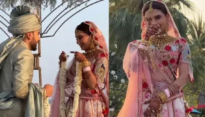 Bride Ditches Red Hue, Dazzles In Hand-Painted Lehenga&hellip;