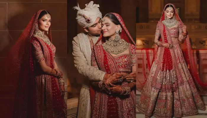 This Bride’s Red And Gold Lehenga And OTT Jewels Are Pure Goals, Turns Heads In A Royal Backdrop