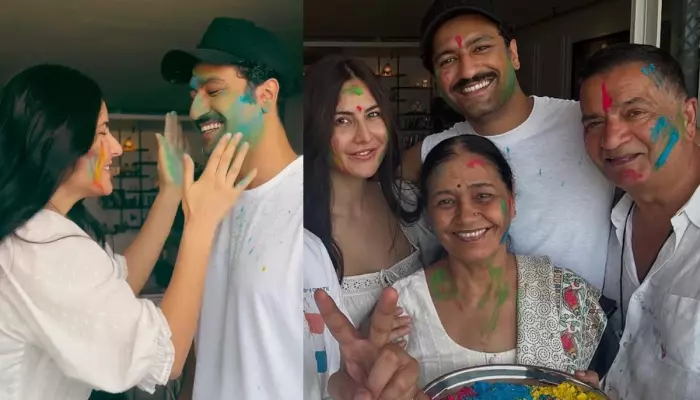 Katrina Kaif Smears ‘Gulaala’ On Vicky Kaushal’s Face As They Celebrate Holi At Their Home