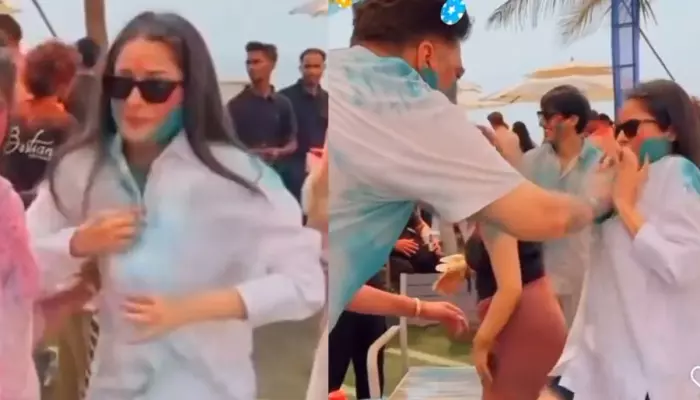 Shehnaaz Gill Looks Uncomfortable As Man Inappropriately Smears ‘Rang’ On Her Face During Holi Bash