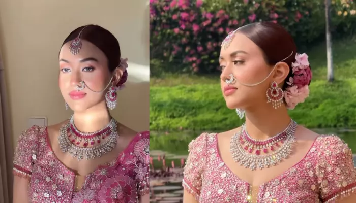 Tarun Tahiliani’s Bride Dazzles In Soft Pink Lehenga, ‘Chooda’, ‘Gajra’ Amped With Soft Glam Makeup