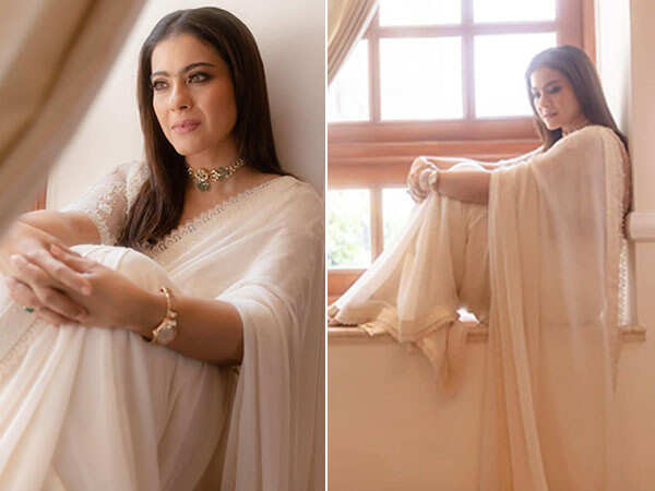 Pics: Kajol stuns in a timeless white saree look
