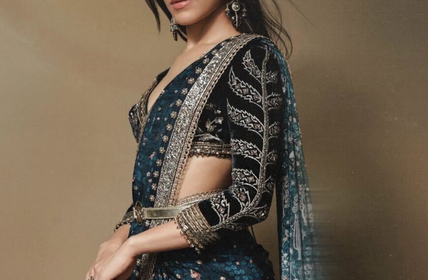 Alaya F’s JJ Valaya ensemble puts its weight in the blouse, not the drape