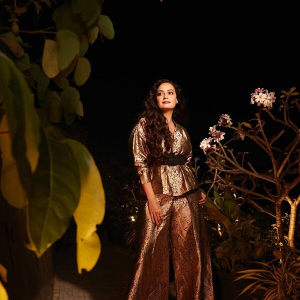 Dia Mirza’s Benarasi silk jacket set is woven…