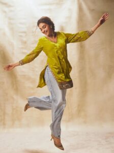 Keerthy Suresh’s lime-green velvet kurta is adorned with&hellip;