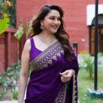Madhuri Dixit Nene’s Mrunalini Rao silk sari is edged with intricate zardozi work