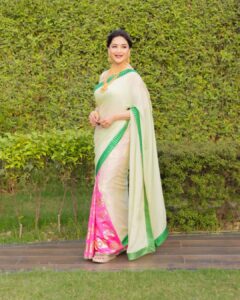 Madhuri Dixit Nene’s House of Masaba half-and-half sari&hellip;