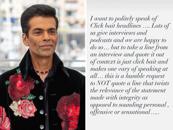 Karan Johar Warns Fans of click Bait Headlines Asks Media to Refrain From Twisting His Statements
