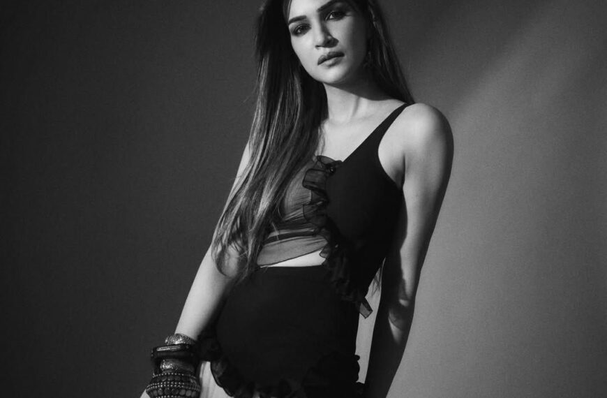 Kriti Sanon adds a sheer monochrome Nensi Dojaka maxi dress to her Cocktail 2 press wardrobe