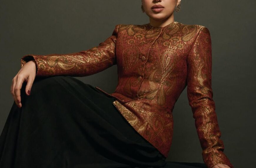 Bhumi Pednekkar wears a button-down coat made with Banarasi Jamawar fabric