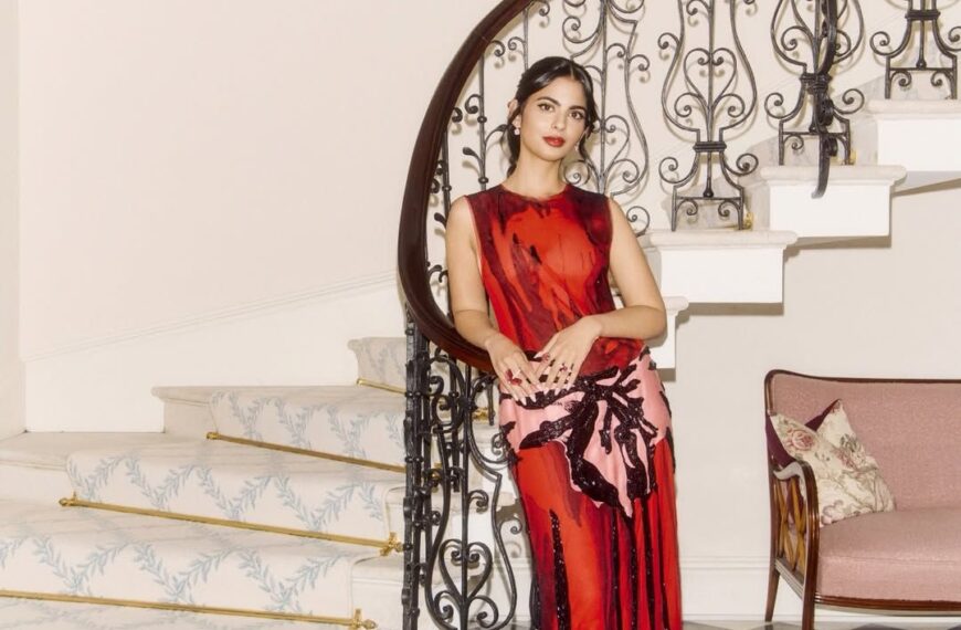 Isha Ambani paired her appliqué midi dress with earrings from her mother’s collection