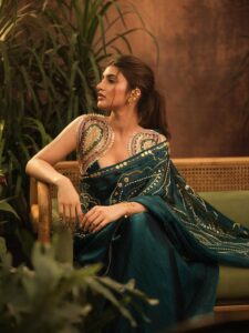 Sreeleela’s emerald-green sari comes with pearl embellishments and&hellip;