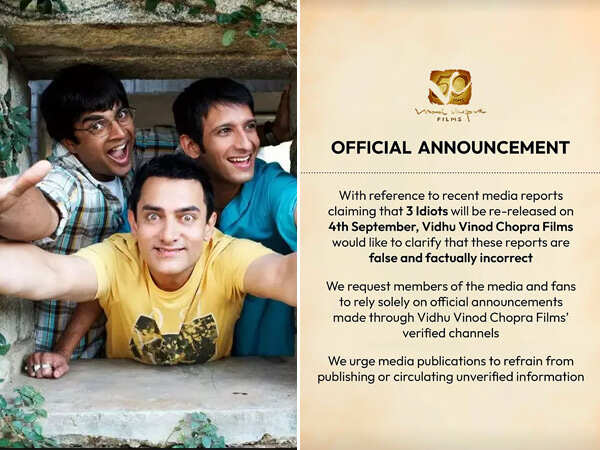 3 Idiots Is Not Returning To Theatres Makers Debunk Re-Release Reports