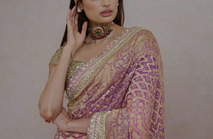 Athiya Shetty’s Manish Malhotra sari reimagines Radha-Krishna iconography in the woven form