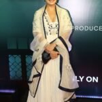 Dia Mirza’s ivory anarkali highlights geometric appliqués and thread embroidery