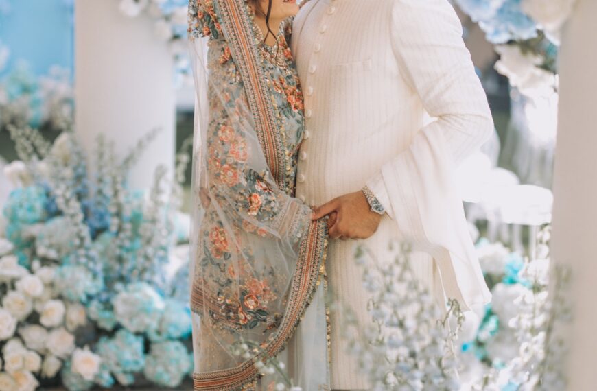 This wedding in Dubai had a scavenger-hunt proposal, a pastel-blue nikkah and an all-red reception