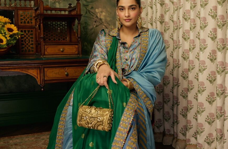 Sonam Kapoor wore a Punit Balana fusion skirt set, inspired by a Punjabi lacha