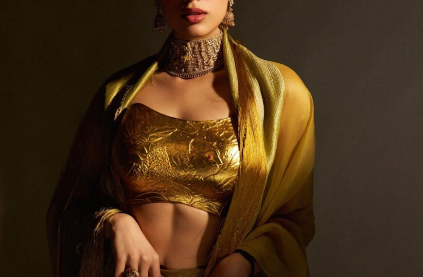 Janhvi Kapoor wore a 24-karat gold-plated sculptural bustier to a wedding