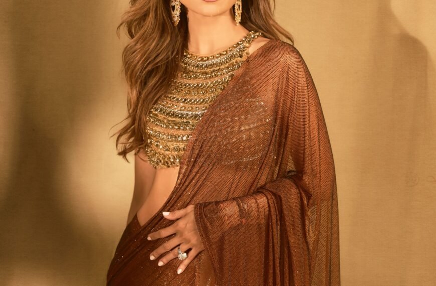 Shilpa Shetty Kundra’s sheer mocha sari is great, but the bejewelled blouse is even better