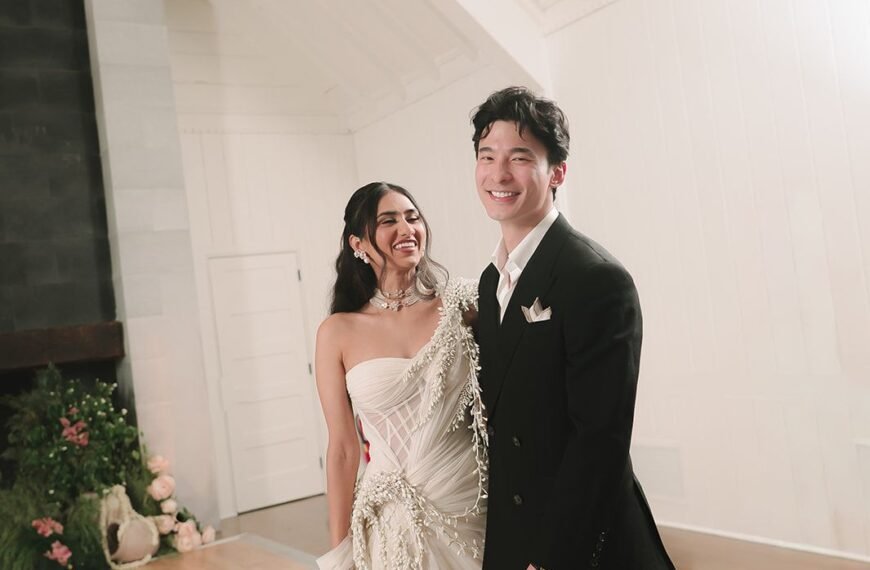 At this Indian-Korean wedding, the bride wore a Gaurav Gupta gown covered in her grandmother’s favourite flower