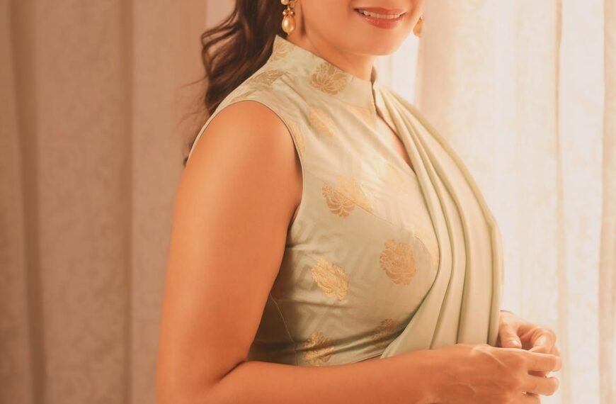 Dia Mirza’s pistachio green silk sari from Raw Mango is at least 10 years old