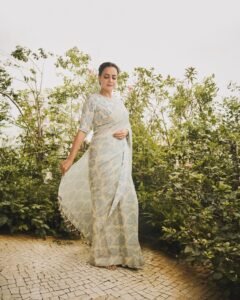 Dia Mirza’s powder blue sari brings cross-stitch-inspired floral&hellip;