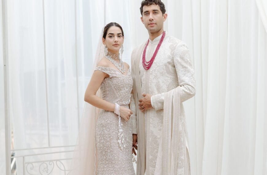 For her wedding in New Delhi, the bride embroidered her love story onto her Kresha Bajaj ensemble