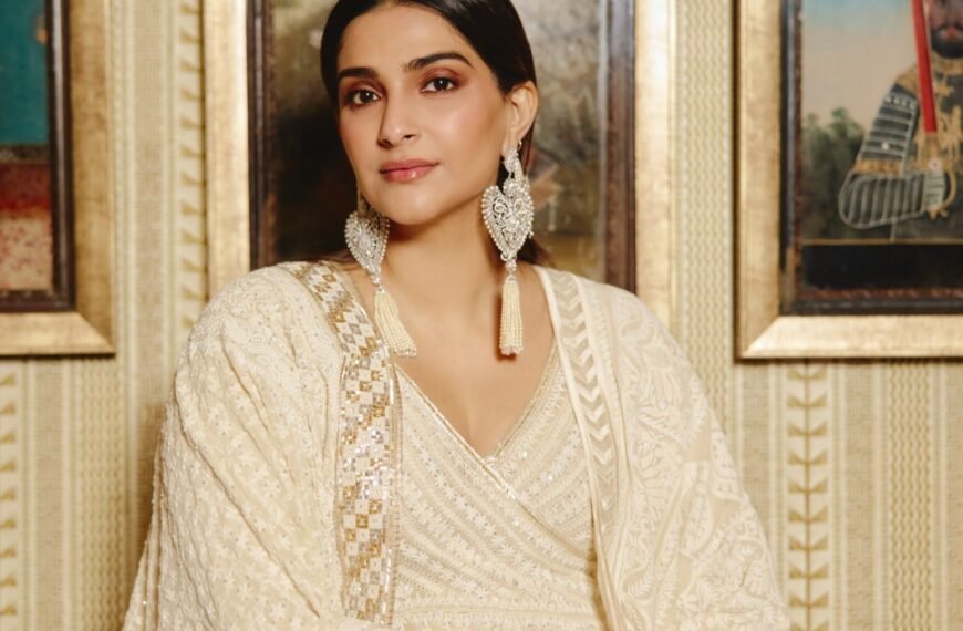Sonam Kapoor wore a custom 42-panel angrakha-style chikankari kurta by Abu Jani Sandeep Khosla